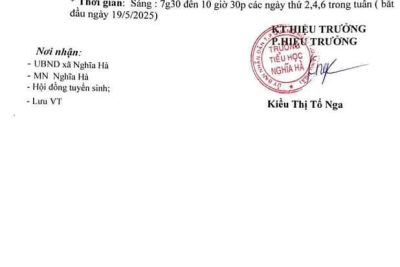 Thông báo: tuyển sinh vào lớp 1 năm học 2025-2026